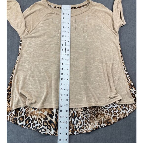 Women’s Long Sleeve Top Leopard Print Back Rhinestone Detail Blouse Size M Beige - Picture 5 of 7